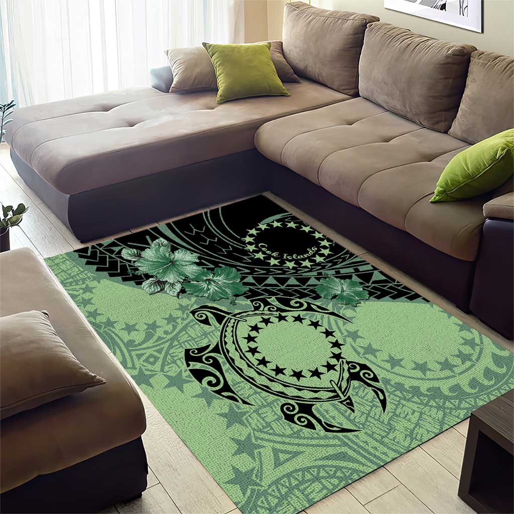 Cook Islands Turtle Area Rug Stars and Hibiscus - Green LT01 - Polynesian Pride