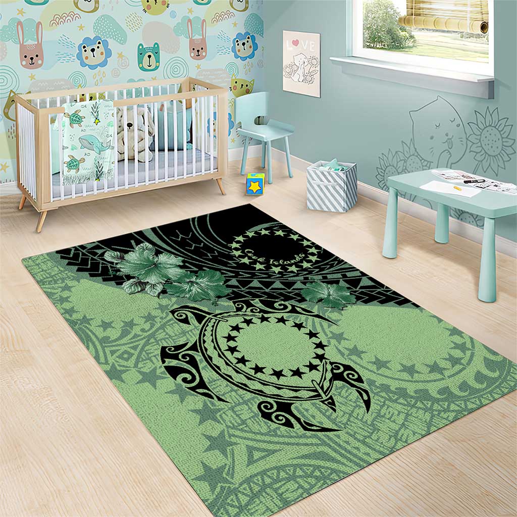 Cook Islands Turtle Area Rug Stars and Hibiscus - Green LT01 - Polynesian Pride