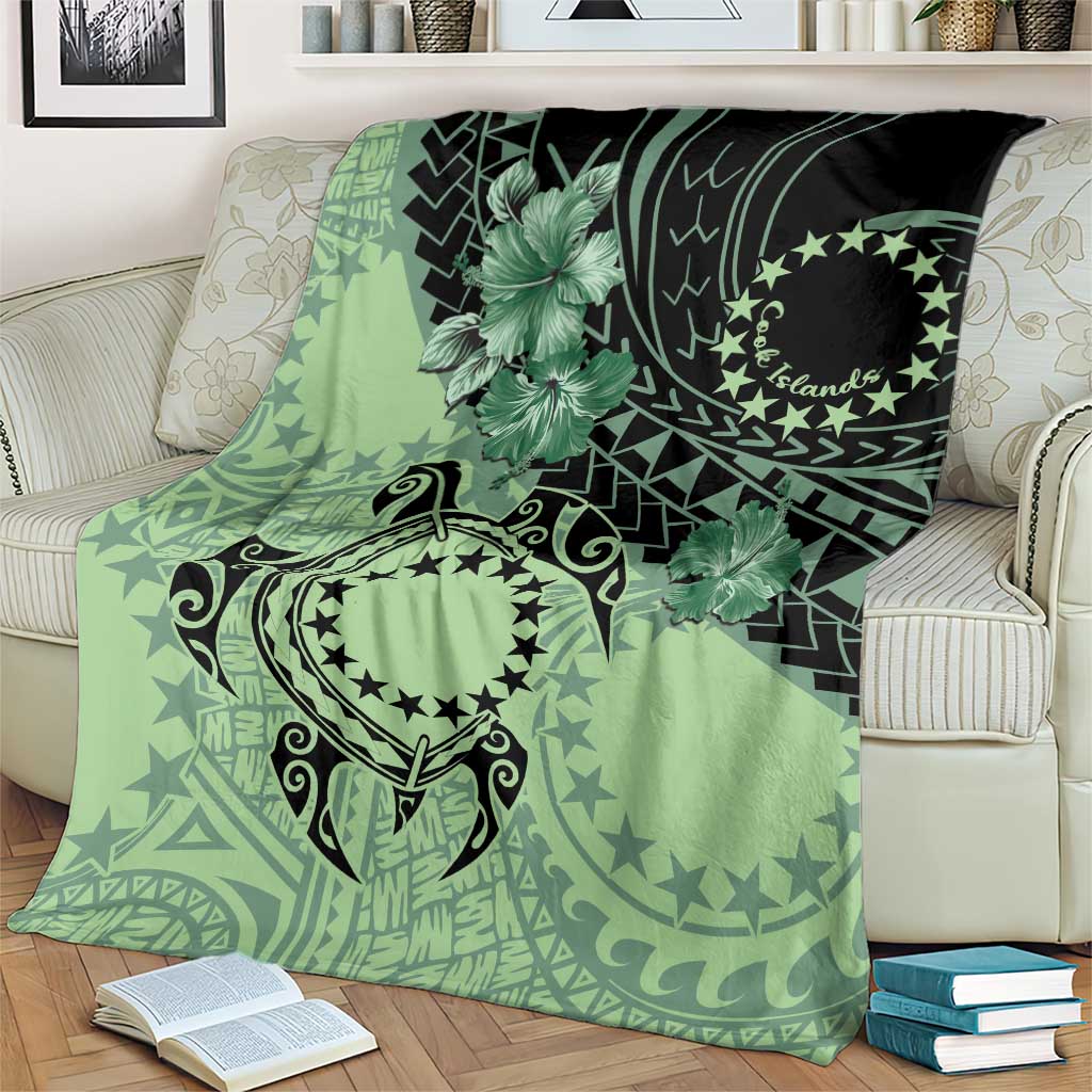 Cook Islands Turtle Blanket Stars and Hibiscus - Green