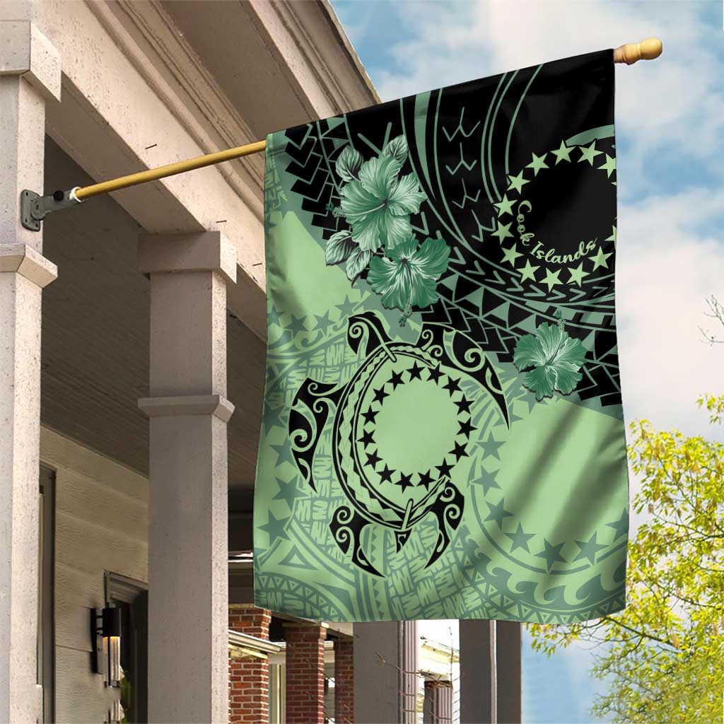 Cook Islands Turtle Garden Flag Stars and Hibiscus - Green