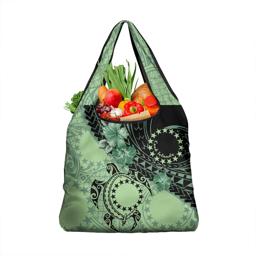 Cook Islands Turtle Grocery Bag Stars and Hibiscus - Green