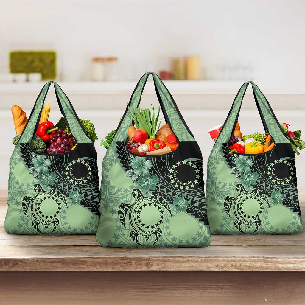 Cook Islands Turtle Grocery Bag Stars and Hibiscus - Green