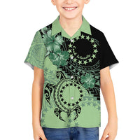 Cook Islands Turtle Kid Hawaiian Shirt Stars and Hibiscus - Green LT01 Kid Green - Polynesian Pride