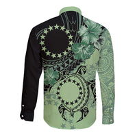 Cook Islands Turtle Long Sleeve Button Shirt Stars and Hibiscus - Green LT01 - Polynesian Pride