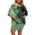 Cook Islands Turtle Off Shoulder Short Dress Stars and Hibiscus - Green