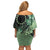 Cook Islands Turtle Off Shoulder Short Dress Stars and Hibiscus - Green