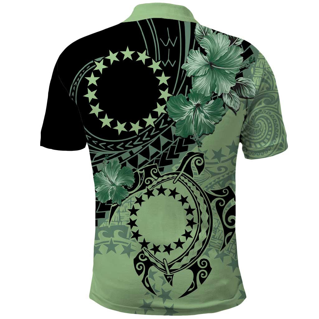 Cook Islands Turtle Polo Shirt Stars and Hibiscus - Green