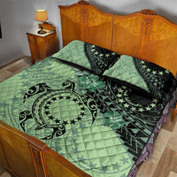 Cook Islands Turtle Quilt Bed Set Stars and Hibiscus - Green