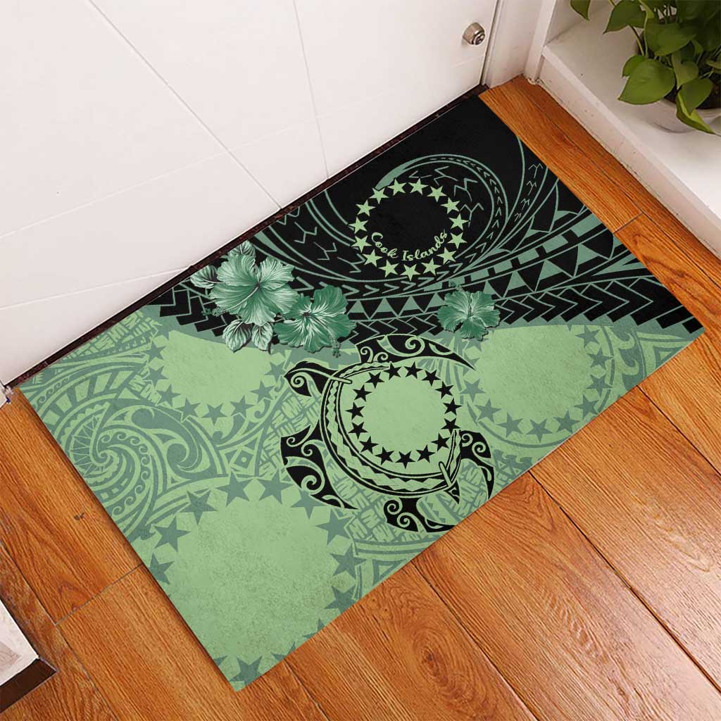 Cook Islands Turtle Rubber Doormat Stars and Hibiscus - Green LT01 - Polynesian Pride
