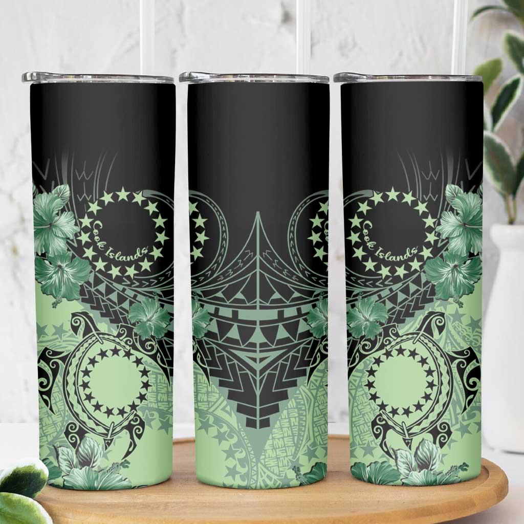 Cook Islands Turtle Skinny Tumbler Stars and Hibiscus - Green