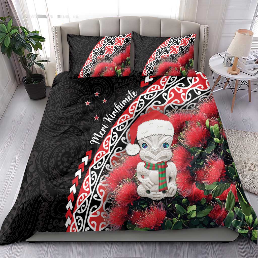 New Zealand Christmas Meri Kirihimete Bedding Set Santa Hei Tiki Pohutukawa