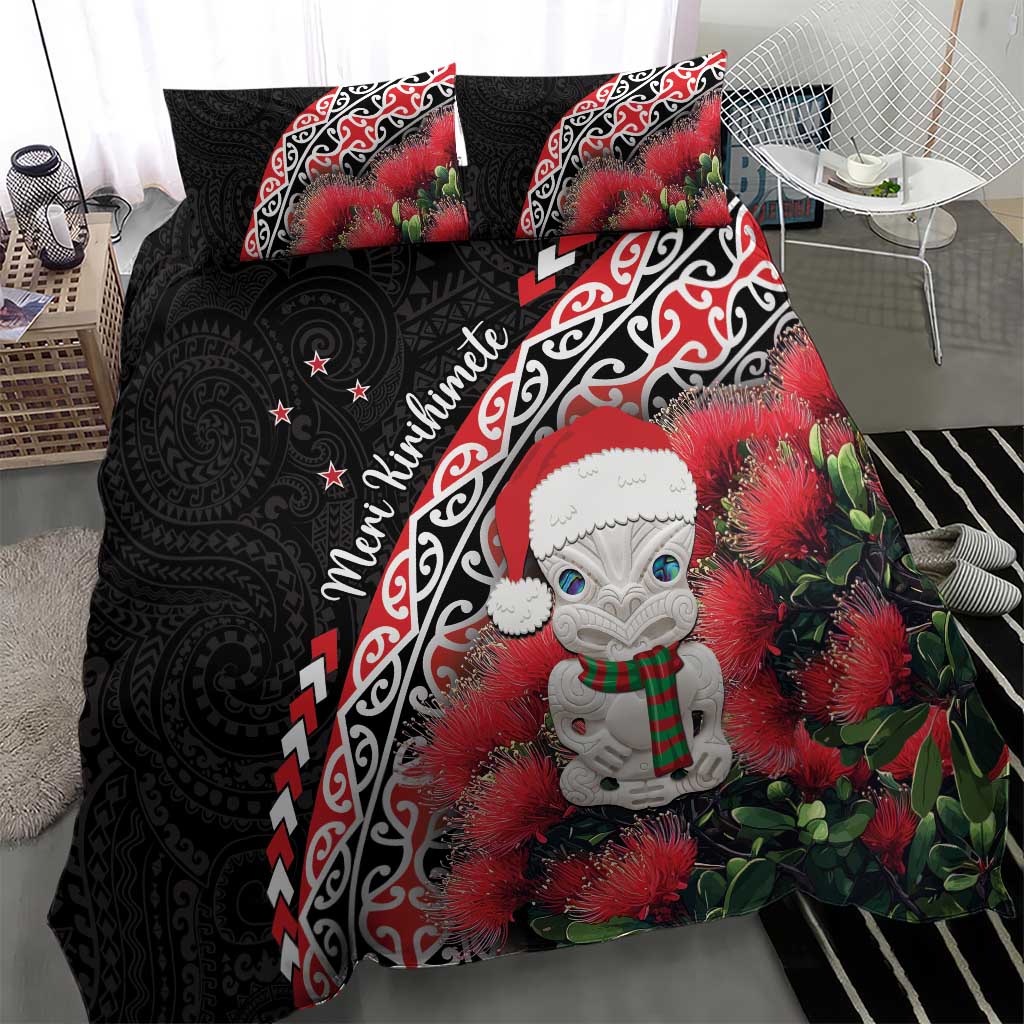 New Zealand Christmas Meri Kirihimete Bedding Set Santa Hei Tiki Pohutukawa