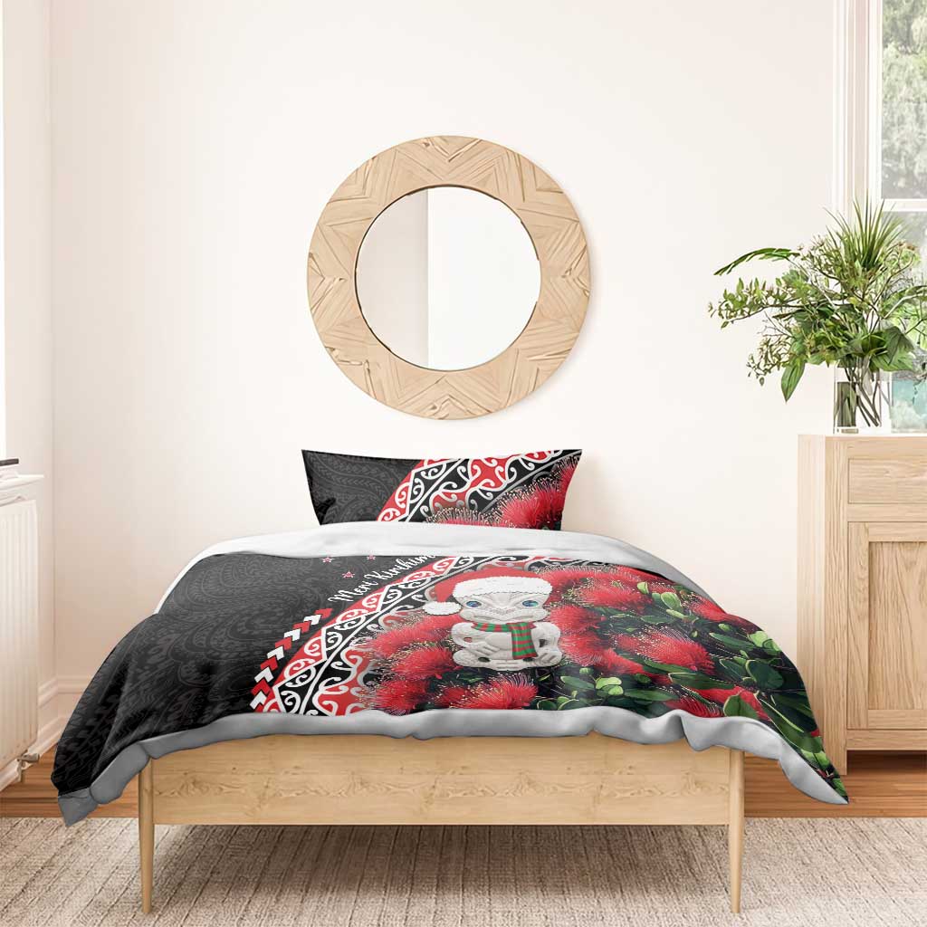 New Zealand Christmas Meri Kirihimete Bedding Set Santa Hei Tiki Pohutukawa