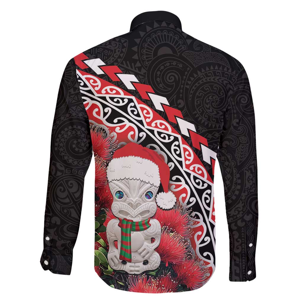 New Zealand Christmas Meri Kirihimete Family Matching Off Shoulder Maxi Dress and Hawaiian Shirt Santa Hei Tiki Pohutukawa LT01 - Polynesian Pride