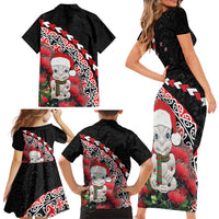 New Zealand Christmas Meri Kirihimete Family Matching Short Sleeve Bodycon Dress and Hawaiian Shirt Santa Hei Tiki Pohutukawa