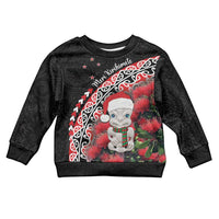 New Zealand Christmas Meri Kirihimete Kid Ugly Christmas Sweater Santa Hei Tiki Pohutukawa LT01 Kid Black - Polynesian Pride
