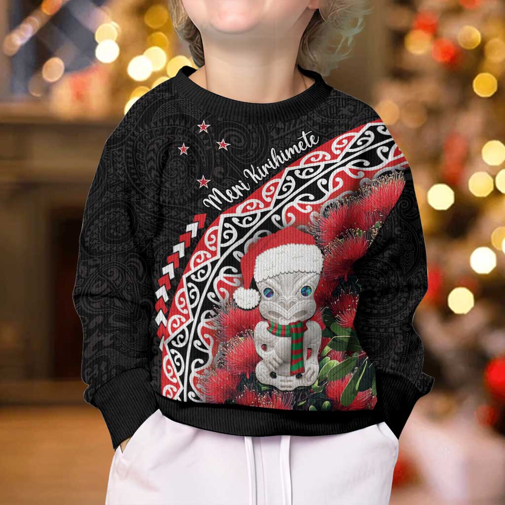 New Zealand Christmas Meri Kirihimete Kid Ugly Christmas Sweater Santa Hei Tiki Pohutukawa LT01 - Polynesian Pride