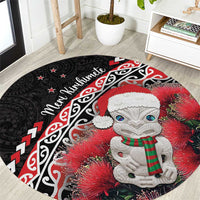 New Zealand Christmas Meri Kirihimete Round Carpet Santa Hei Tiki Pohutukawa