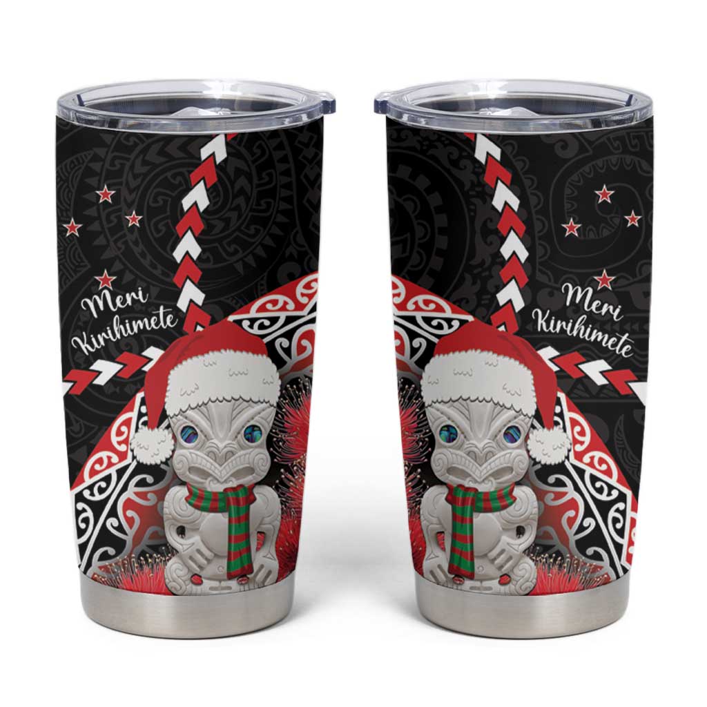 New Zealand Christmas Meri Kirihimete Tumbler Cup Santa Hei Tiki Pohutukawa