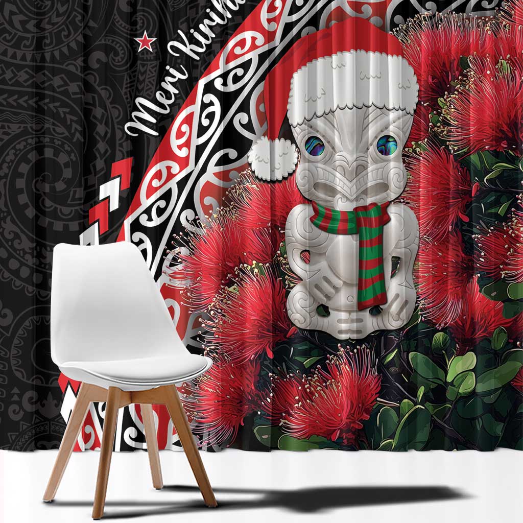 New Zealand Christmas Meri Kirihimete Window Curtain Santa Hei Tiki Pohutukawa