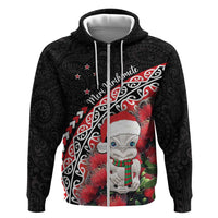 New Zealand Christmas Meri Kirihimete Zip Hoodie Santa Hei Tiki Pohutukawa