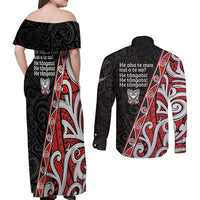 Aotearoa Toitu Te Tiriti Couples Matching Off Shoulder Maxi Dress and Long Sleeve Button Shirt Honour The Treaty New Zealand