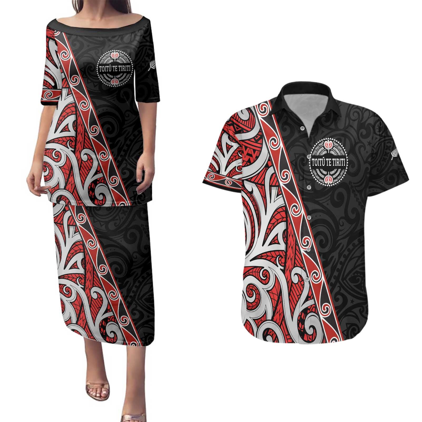 Aotearoa Toitu Te Tiriti Couples Matching Puletasi and Hawaiian Shirt Honour The Treaty New Zealand