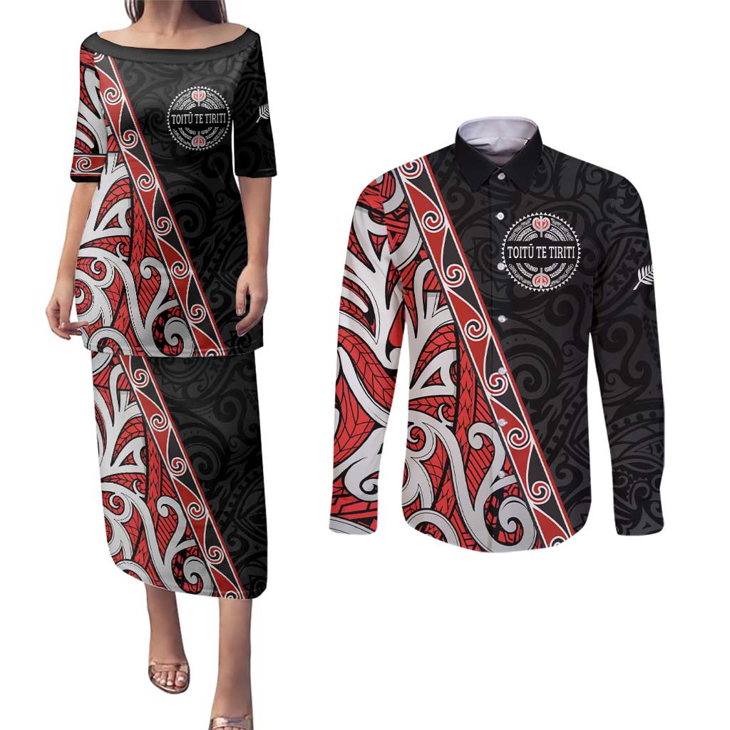 Aotearoa Toitu Te Tiriti Couples Matching Puletasi and Long Sleeve Button Shirt Honour The Treaty New Zealand