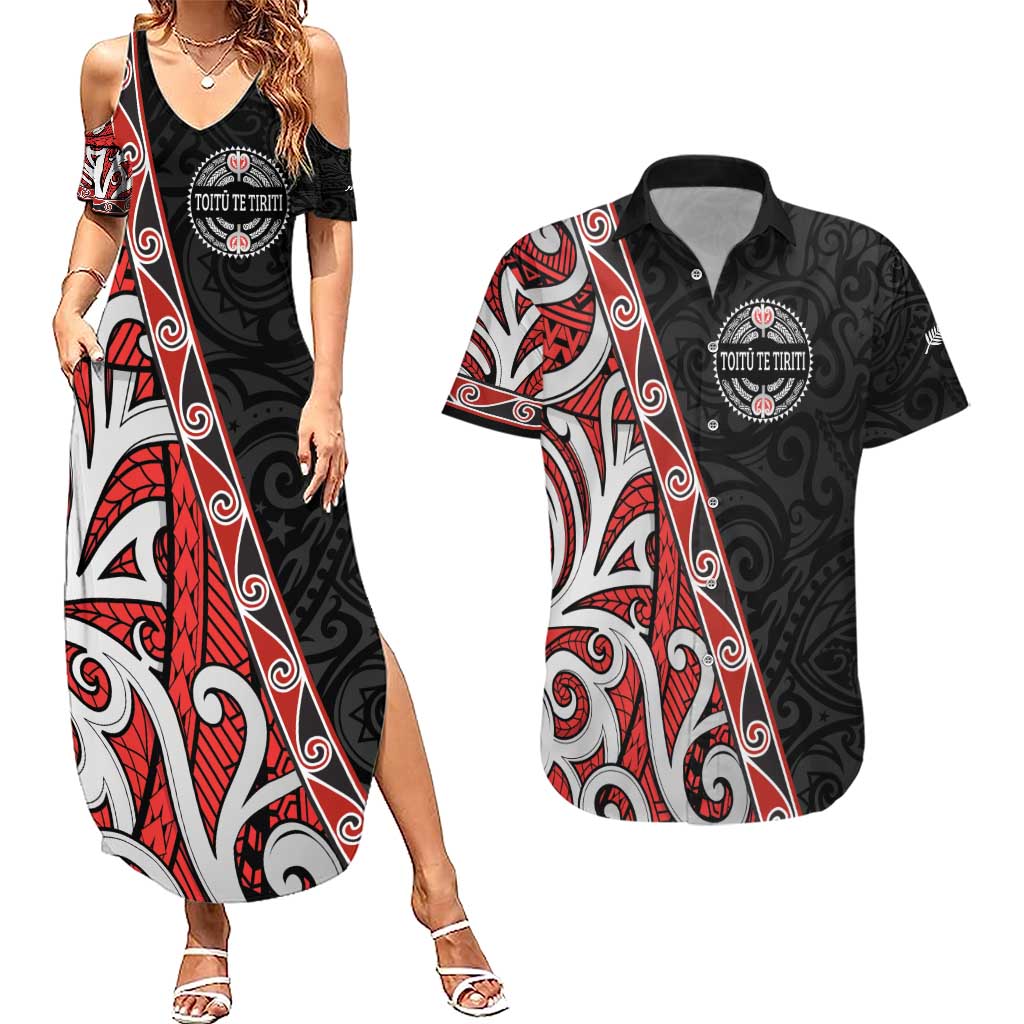 Aotearoa Toitu Te Tiriti Couples Matching Summer Maxi Dress and Hawaiian Shirt Honour The Treaty New Zealand