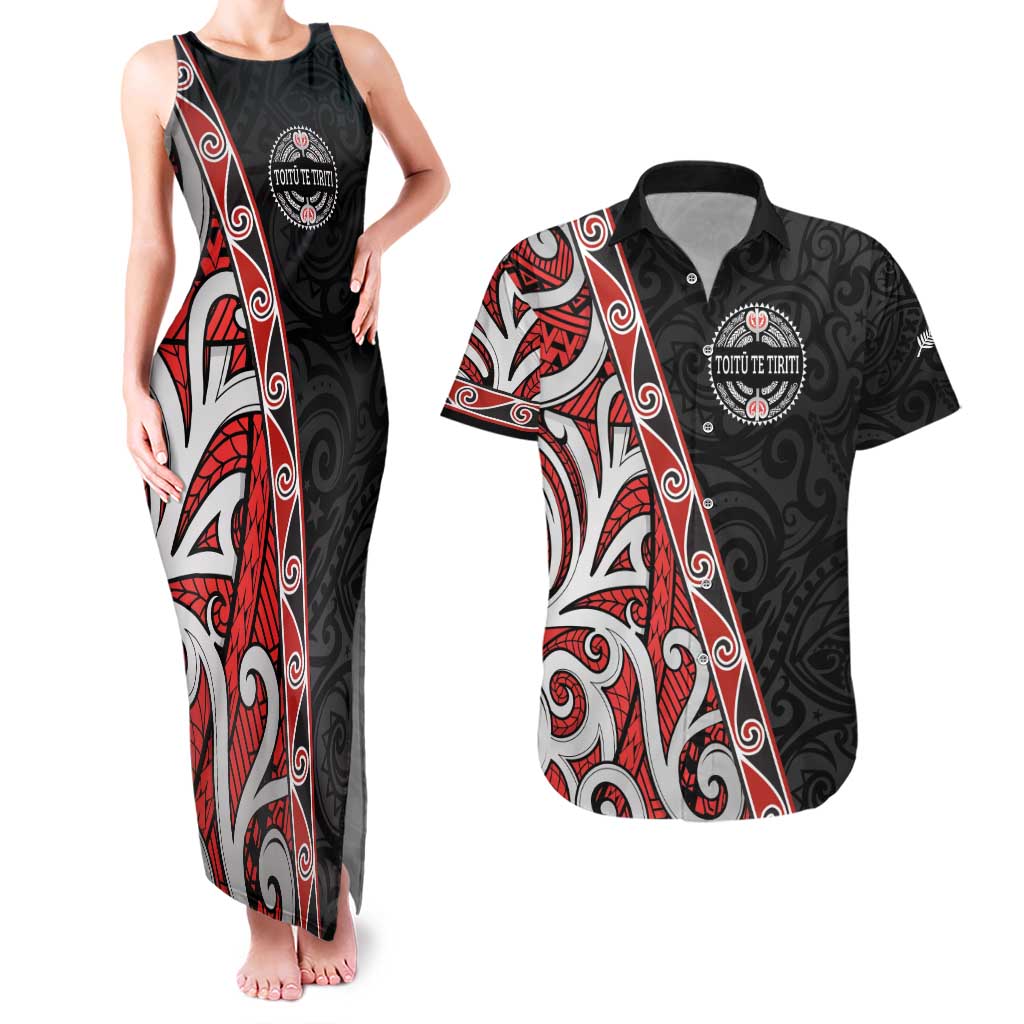 Aotearoa Toitu Te Tiriti Couples Matching Tank Maxi Dress and Hawaiian Shirt Honour The Treaty New Zealand