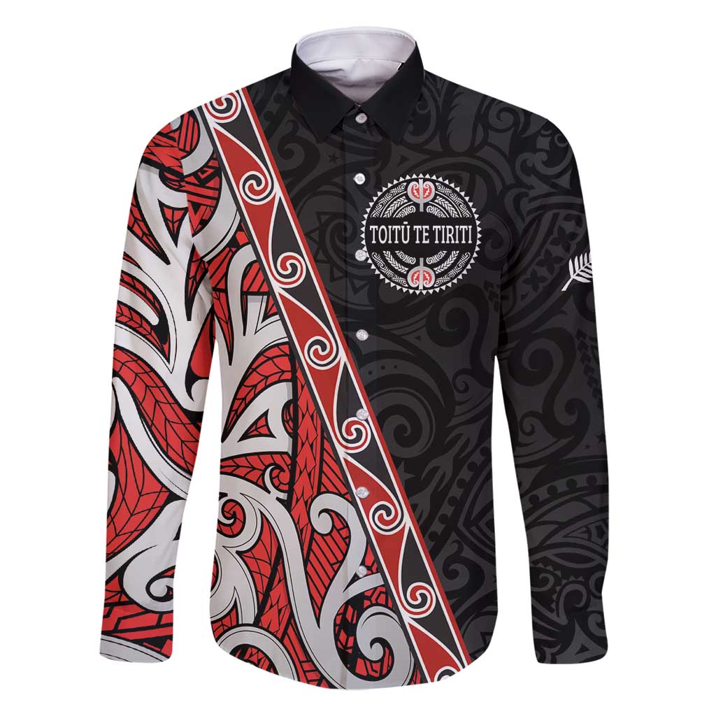 Aotearoa Toitu Te Tiriti Family Matching Mermaid Dress and Hawaiian Shirt Honour The Treaty New Zealand LT01 Dad's Shirt - Long Sleeve Black - Polynesian Pride