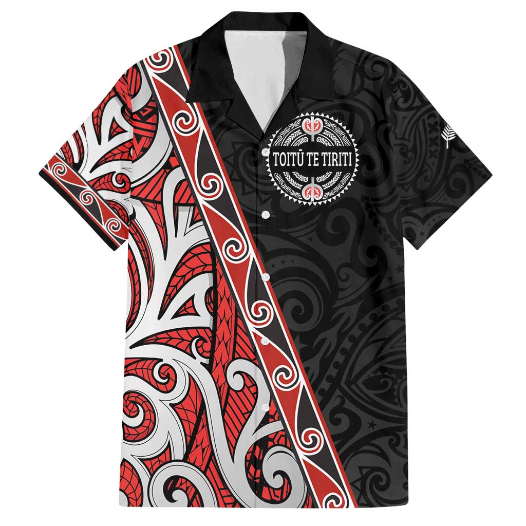 Aotearoa Toitu Te Tiriti Family Matching Summer Maxi Dress and Hawaiian Shirt Honour The Treaty New Zealand LT01 Dad's Shirt - Short Sleeve Black - Polynesian Pride