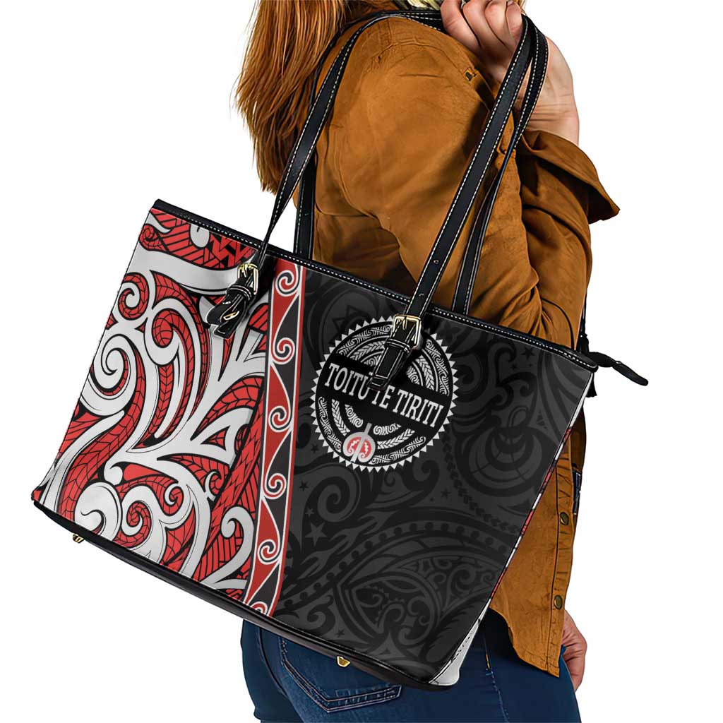 Aotearoa Toitu Te Tiriti Leather Tote Bag Honour The Treaty New Zealand