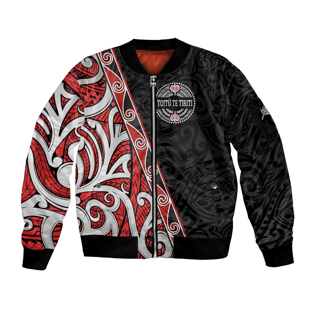 Aotearoa Toitu Te Tiriti Sleeve Zip Bomber Jacket Honour The Treaty New Zealand