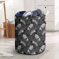 Grayscale Monstera Laundry Basket Polynesian Tribal Pattern - Polynesian Pride