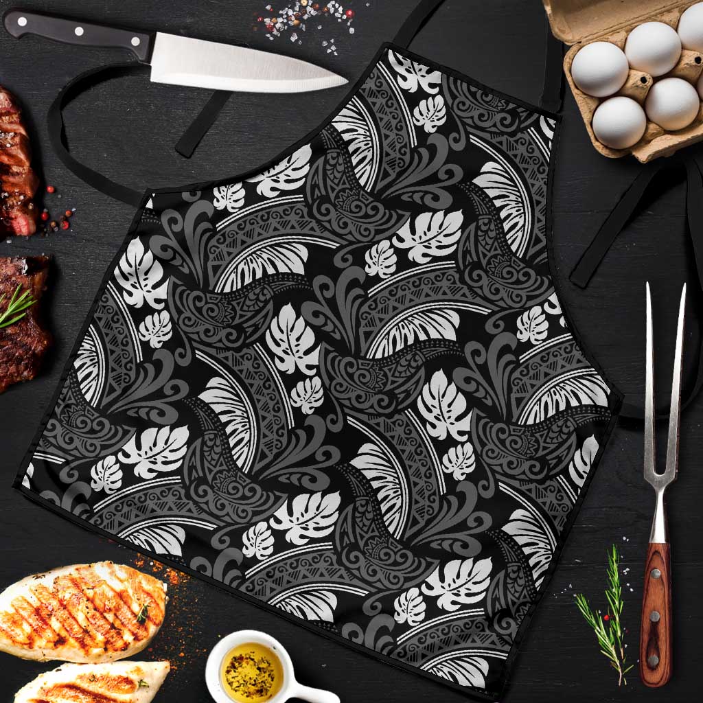 Grayscale Monstera Apron Polynesian Tribal Pattern - Polynesian Pride