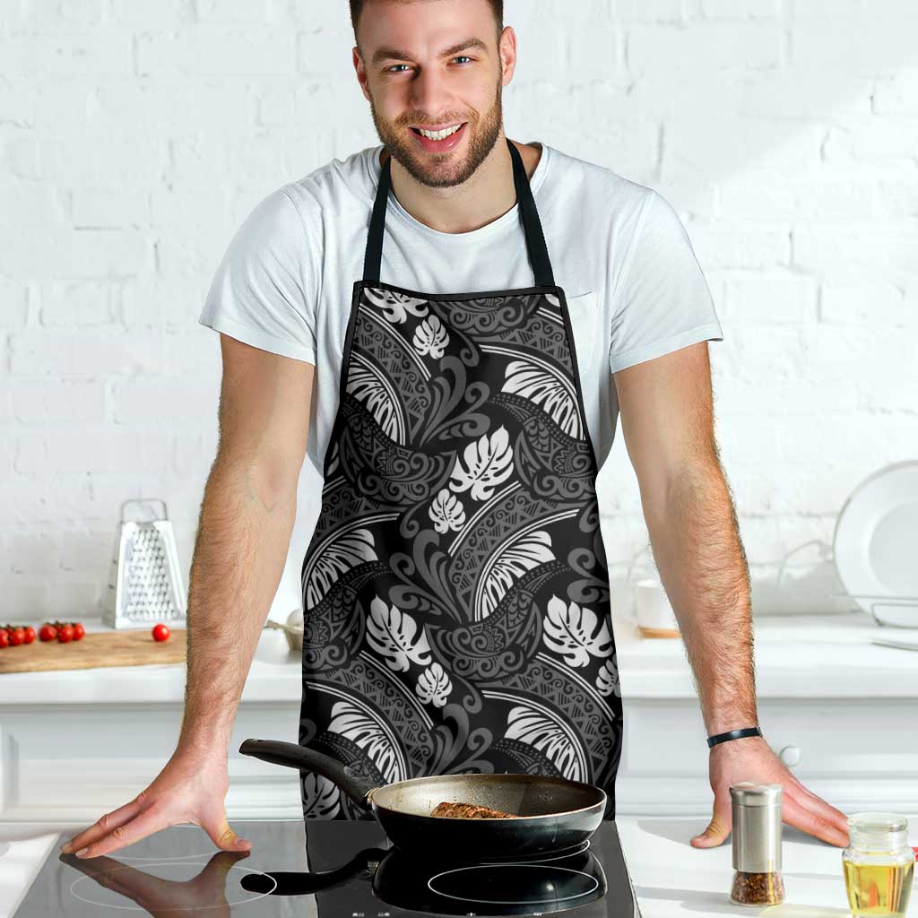 Grayscale Monstera Apron Polynesian Tribal Pattern - Polynesian Pride
