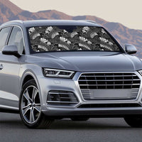 Grayscale Monstera Auto Sun Shade Polynesian Tribal Pattern - Polynesian Pride