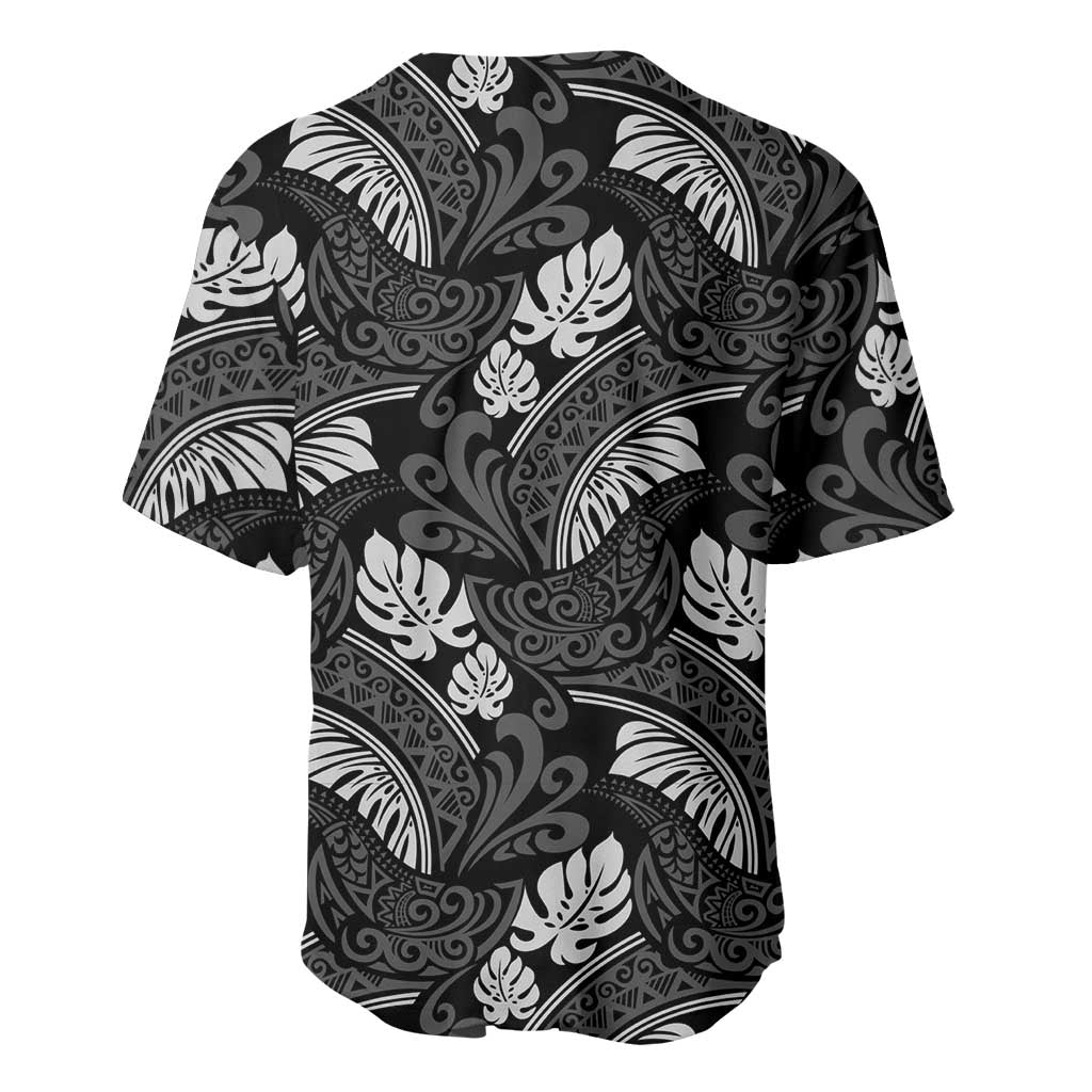 Grayscale Monstera Baseball Jersey Polynesian Tribal Pattern - Polynesian Pride