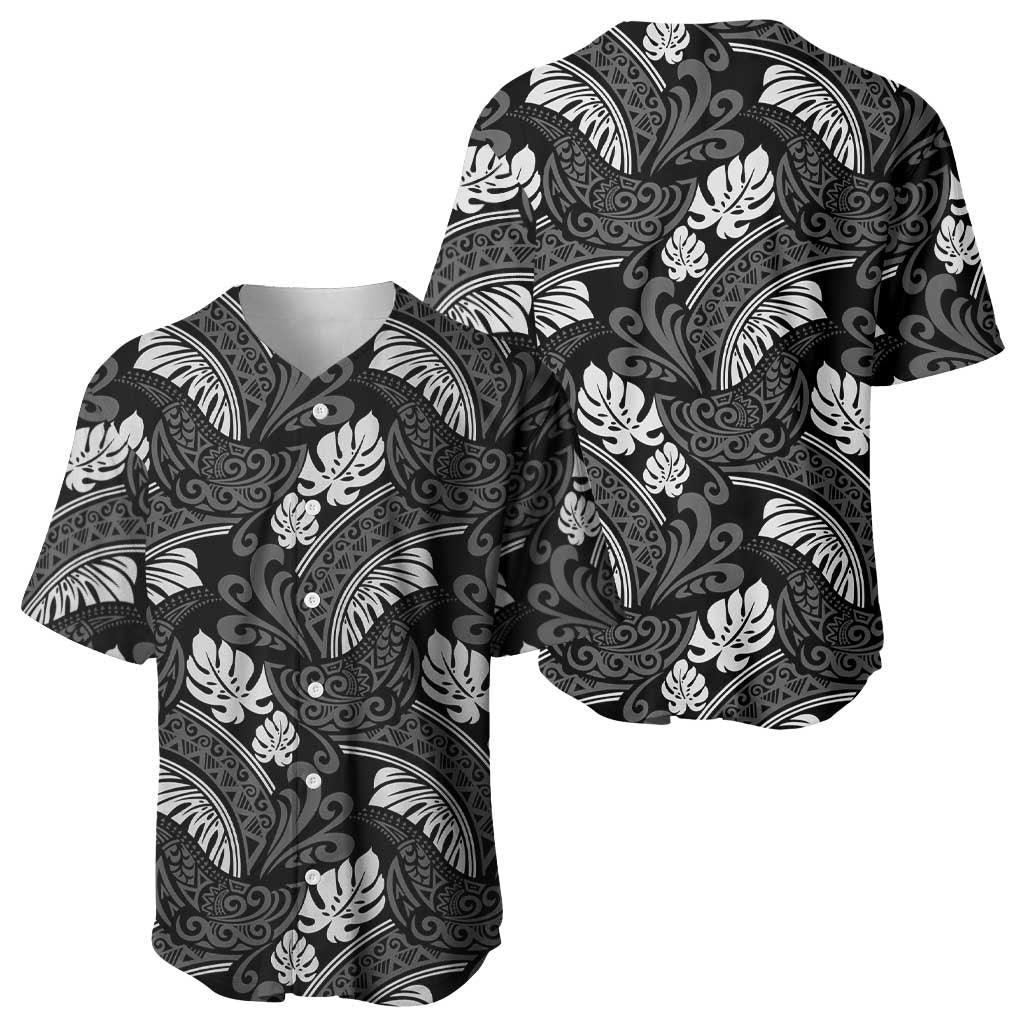 Grayscale Monstera Baseball Jersey Polynesian Tribal Pattern - Polynesian Pride