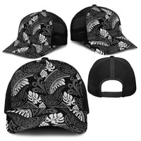 Grayscale Monstera Baseball Net Cap Polynesian Tribal Pattern - Polynesian Pride