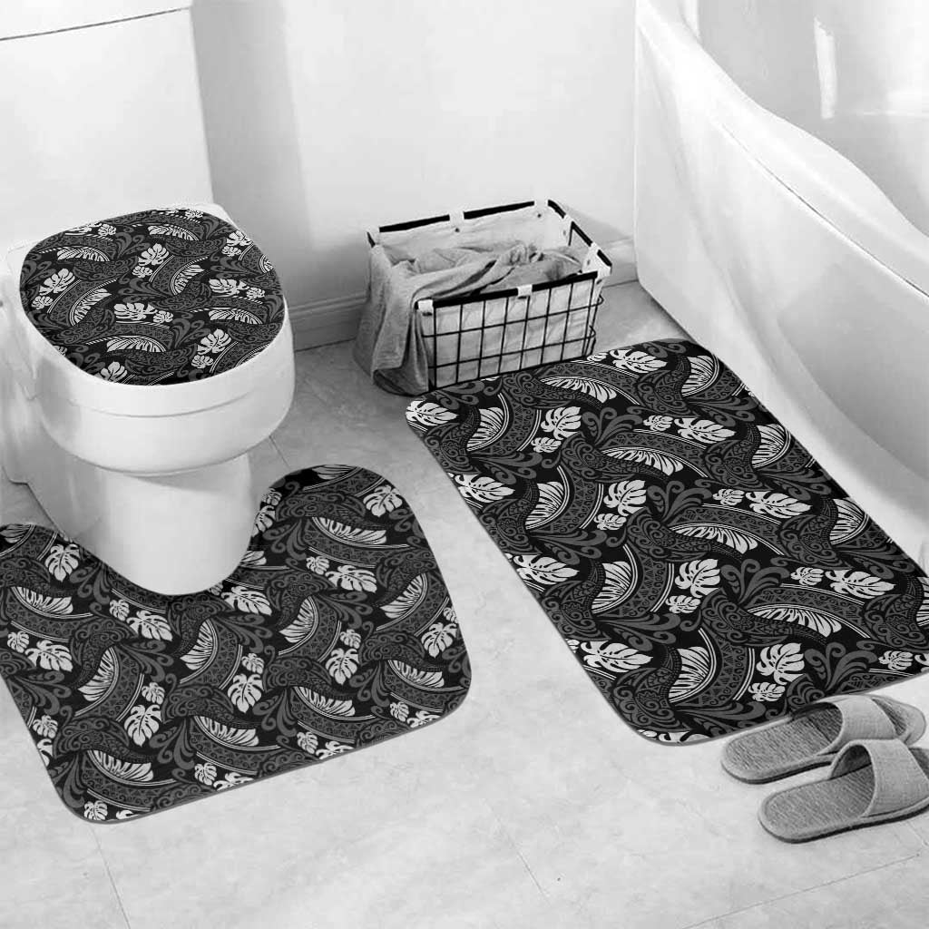 Grayscale Monstera Bathroom Set Polynesian Tribal Pattern - Polynesian Pride