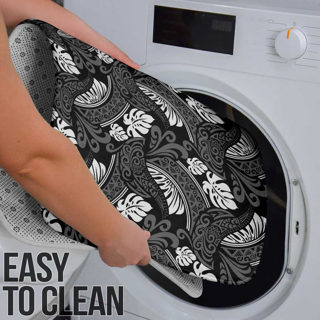 Grayscale Monstera Bathroom Set Polynesian Tribal Pattern - Polynesian Pride