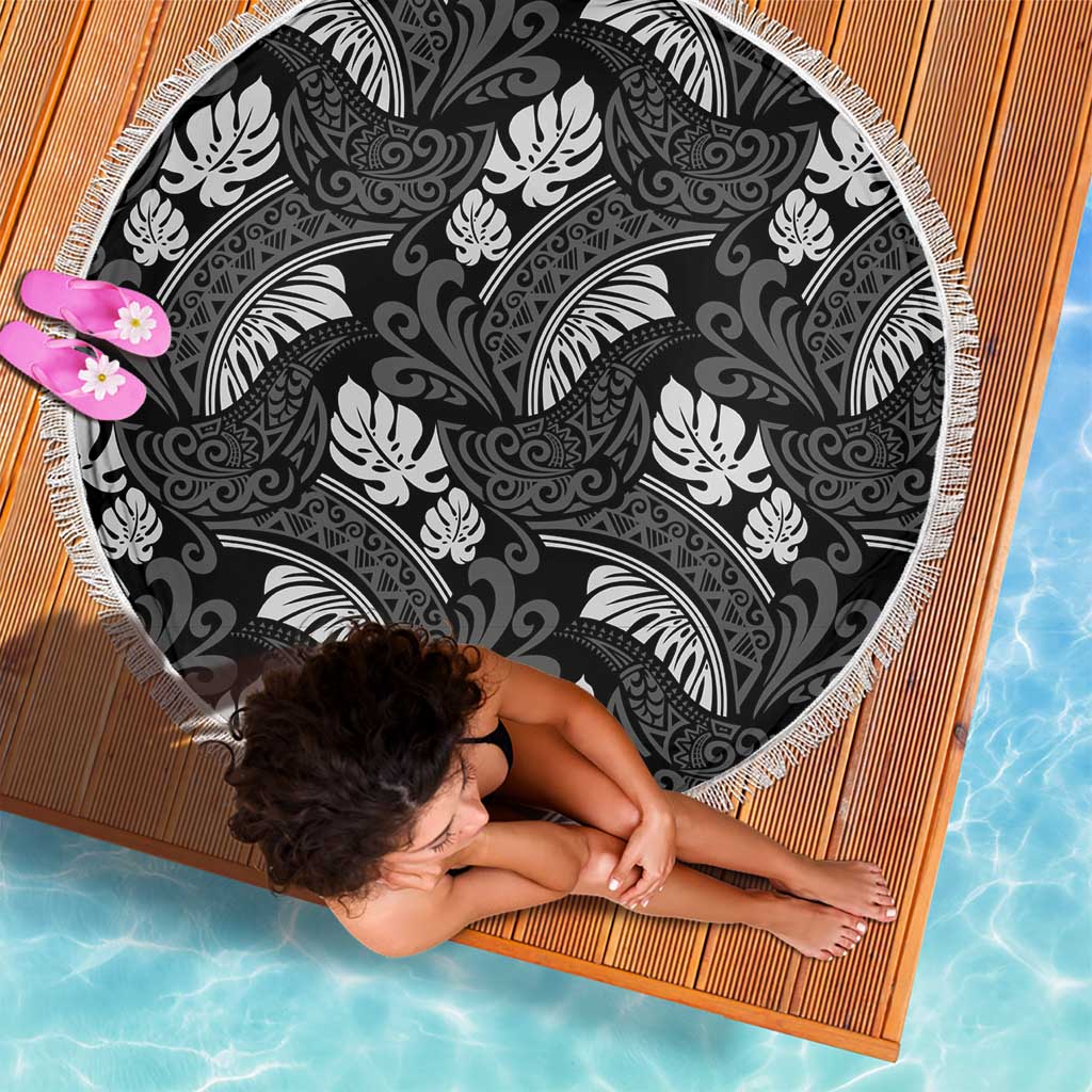 Grayscale Monstera Beach Blanket Polynesian Tribal Pattern - Polynesian Pride