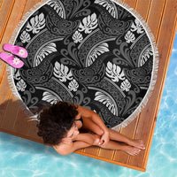 Grayscale Monstera Beach Blanket Polynesian Tribal Pattern - Polynesian Pride