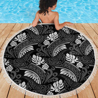 Grayscale Monstera Beach Blanket Polynesian Tribal Pattern - Polynesian Pride