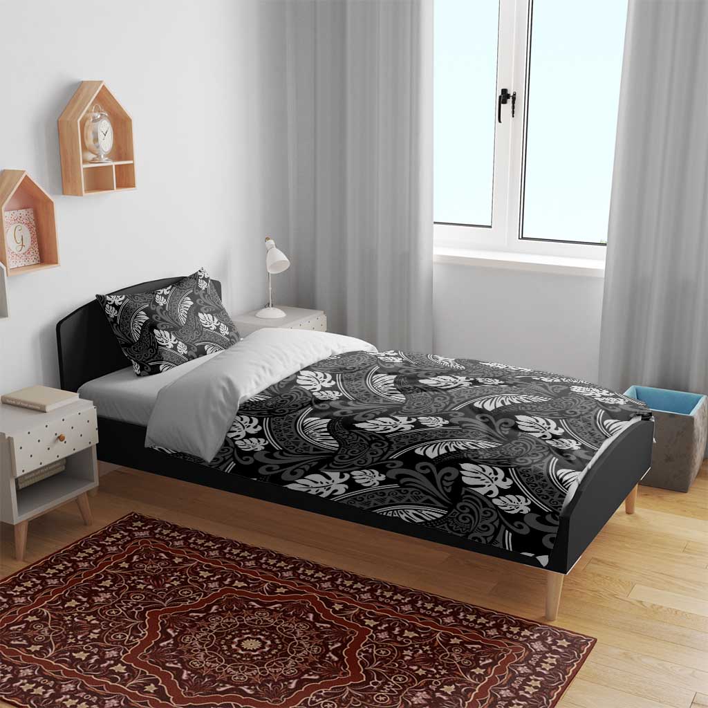 Grayscale Monstera Bedding Set Polynesian Tribal Pattern - Polynesian Pride