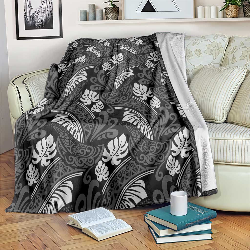 Grayscale Monstera Blanket Polynesian Tribal Pattern - Polynesian Pride