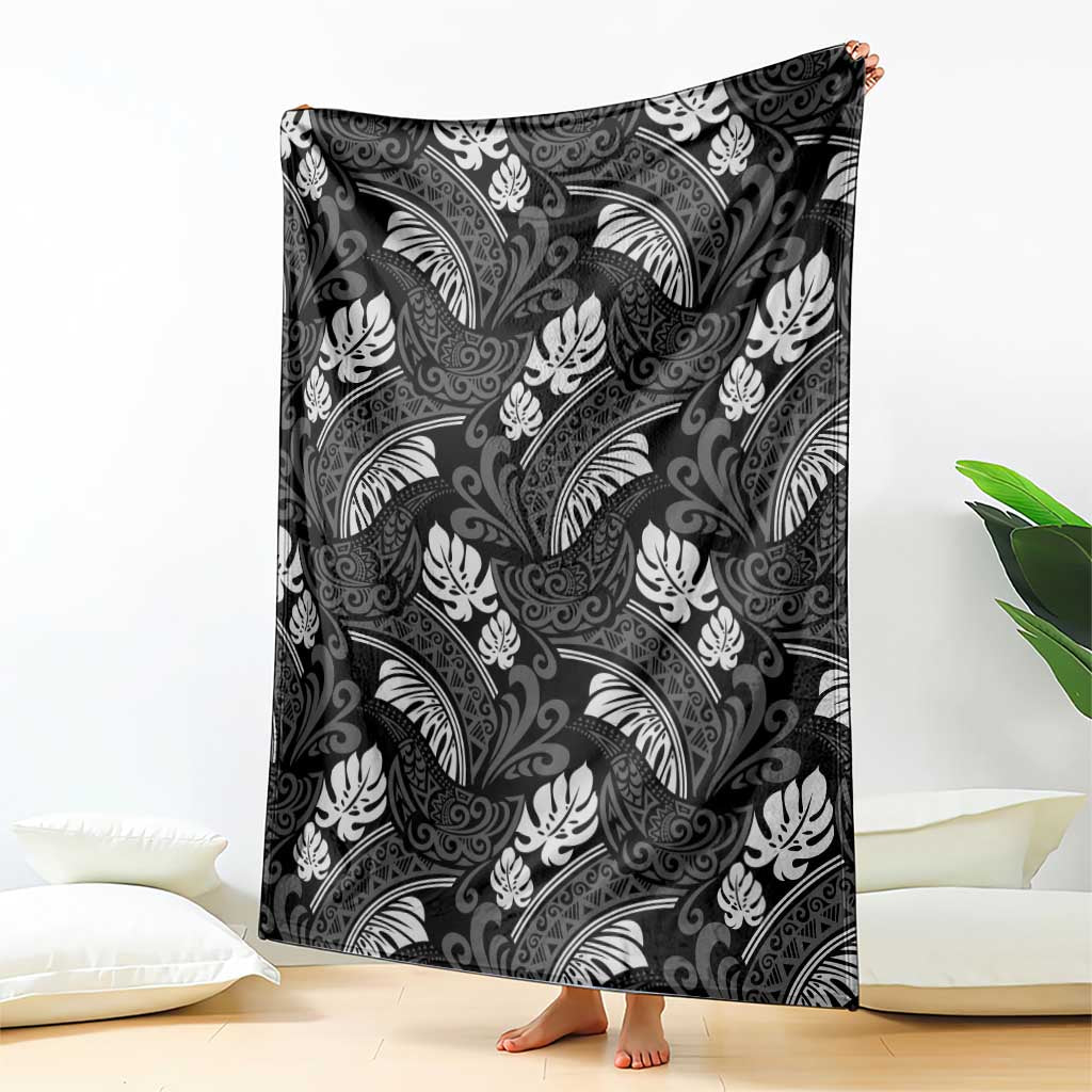 Grayscale Monstera Blanket Polynesian Tribal Pattern - Polynesian Pride