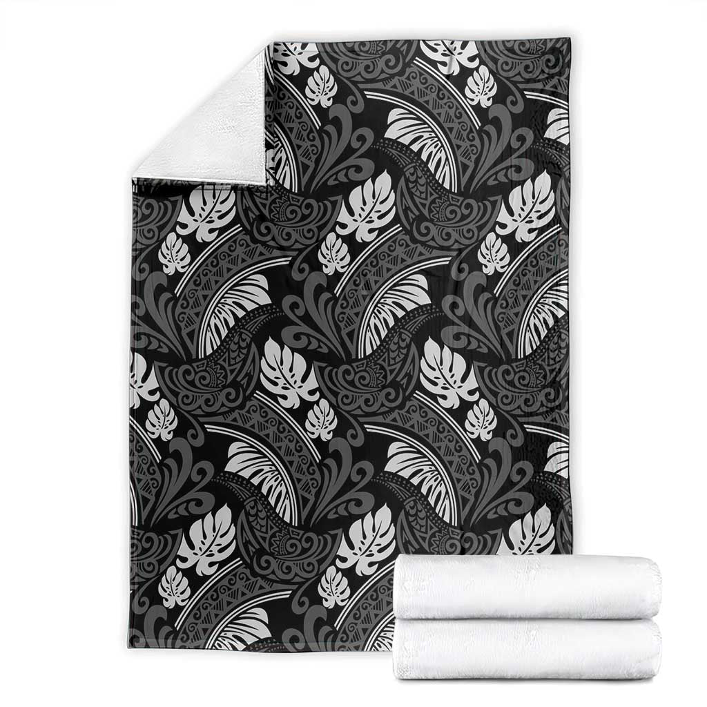 Grayscale Monstera Blanket Polynesian Tribal Pattern - Polynesian Pride